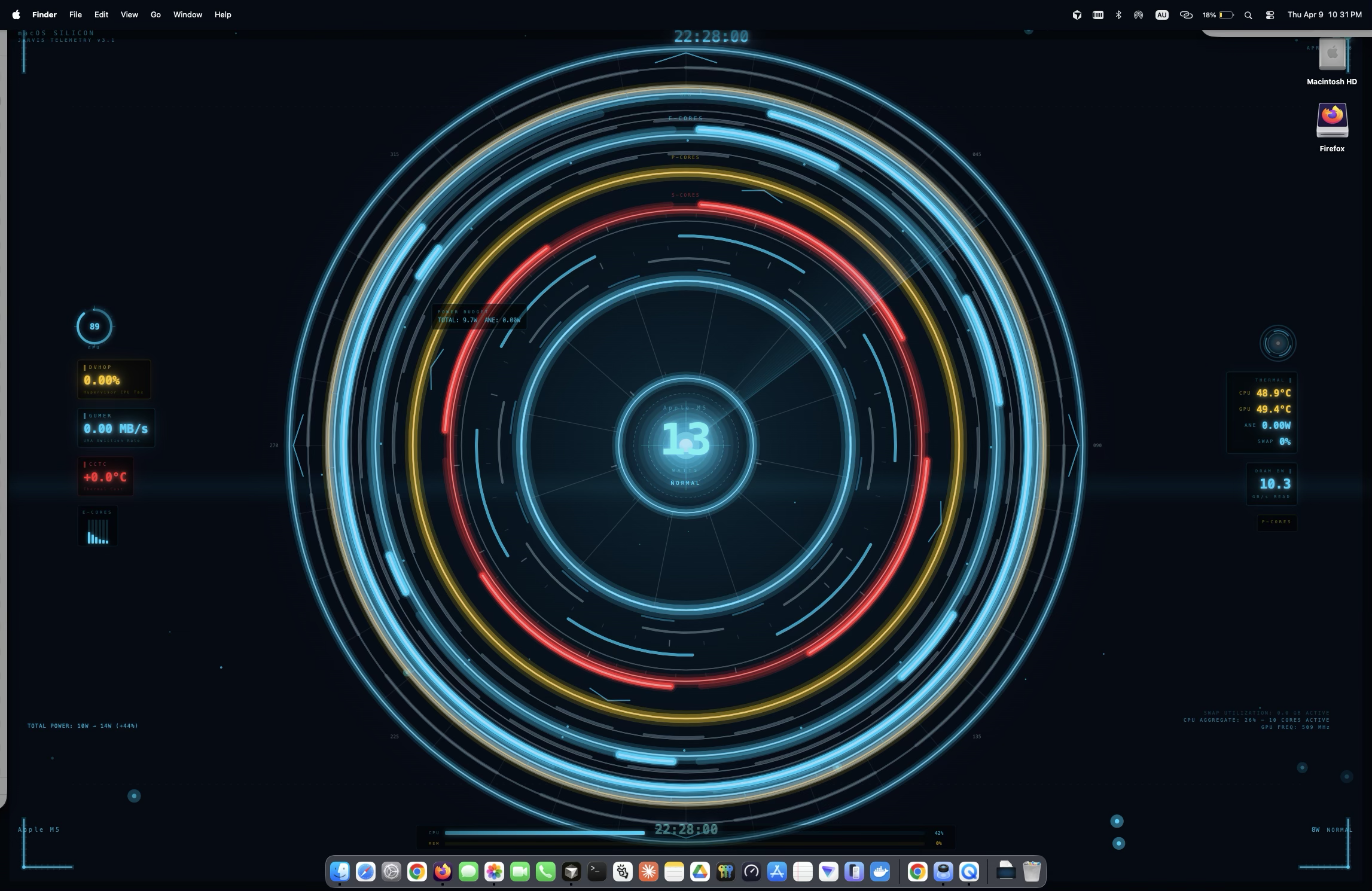 Desktop with futuristic HUD clock display