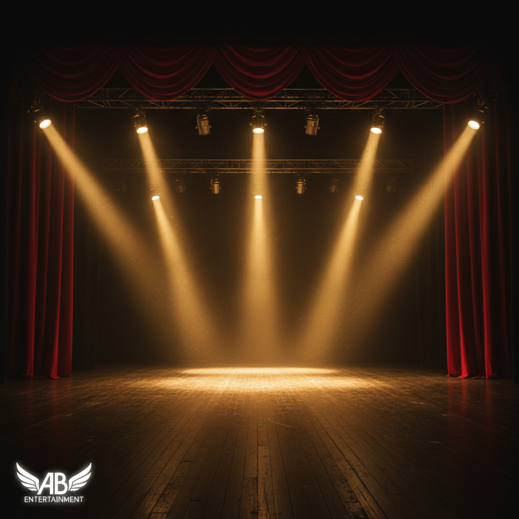 Theatre stage with golden spotlights